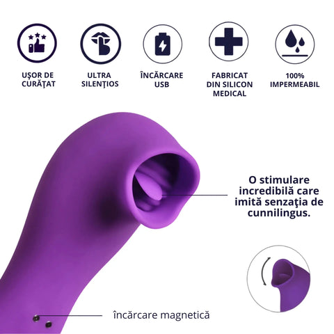 SNAKE- Mon Amour – Stimulator Intim 2 în 1 cu Sucțiune și Efect de Limbă | 10 Moduri de Sucțiune | 10 Moduri cu Efect de Limbă | Stimulare Intensă