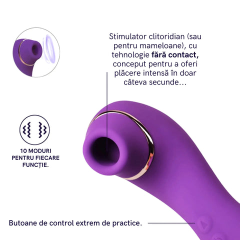 SNAKE- Mon Amour – Stimulator Intim 2 în 1 cu Sucțiune și Efect de Limbă | 10 Moduri de Sucțiune | 10 Moduri cu Efect de Limbă | Stimulare Intensă