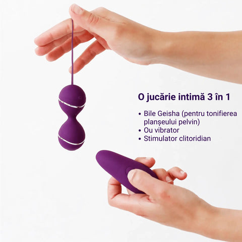 Dalia – Dispozitiv Intim 3 în 1 | Bile Kegel (Geisha) Vibrante | Ou Vibrator | Stimulator Clitoridian | Vibrator pentru Femei și Cupluri