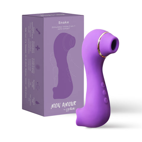 SNAKE- Mon Amour – Stimulator Intim 2 în 1 cu Sucțiune și Efect de Limbă | 10 Moduri de Sucțiune | 10 Moduri cu Efect de Limbă | Stimulare Intensă