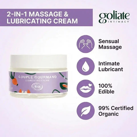 Cremă/Ulei de masaj comestibil și lubrifiant intim bio 2 în 1 | Goliate